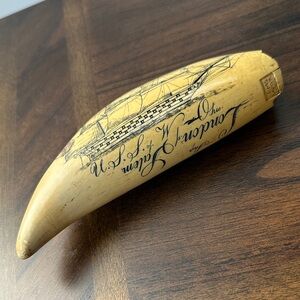 ArTek Replica Scrimshaw Wale Tooth Carving The U.S.S. Of W Ohio Landon Of Salem